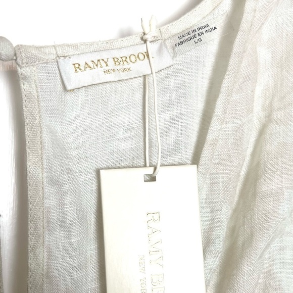 NWT RAMY BROOK Neutral Floral Linen Puff Long Sleeve Tiered Ruffle Mini Dress L - Picture 8 of 11